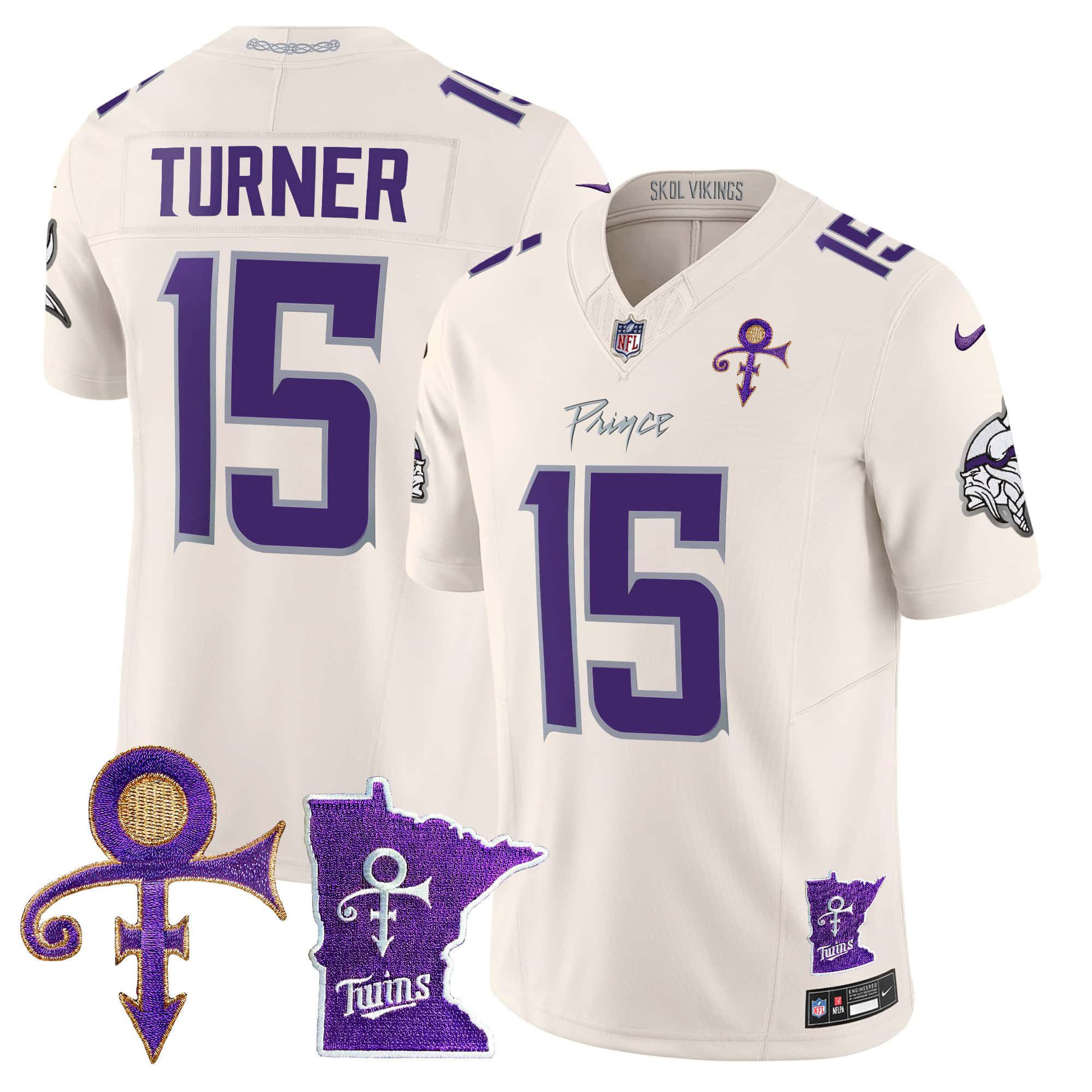 Men Minnesota Vikings #15 Turner Cream 2024 Nike Prince Vapor Limited NFL Jersey